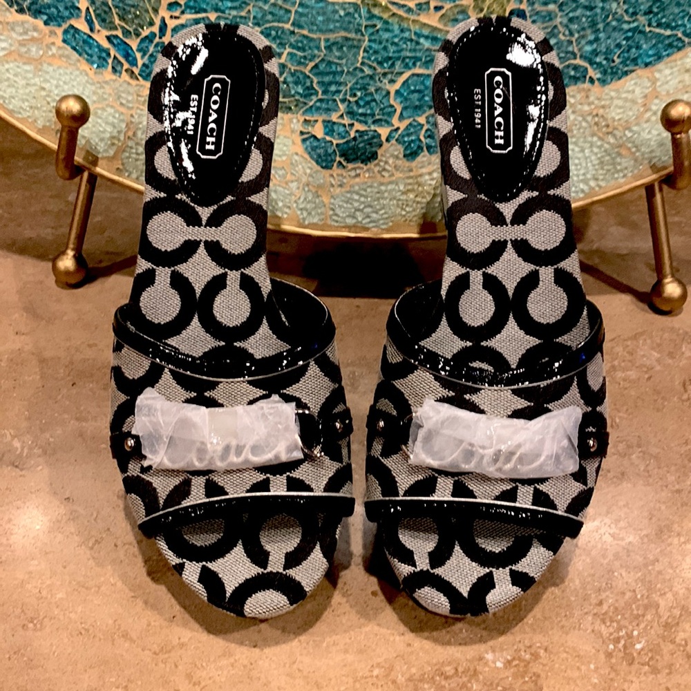 BRAND NEW! Coach “Carissa” signature Canvas Wedge Sandals in Black.